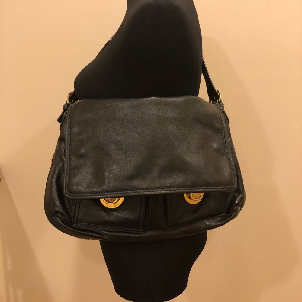 Authentic- Mark Jacobs Black Leather Flap Handbag